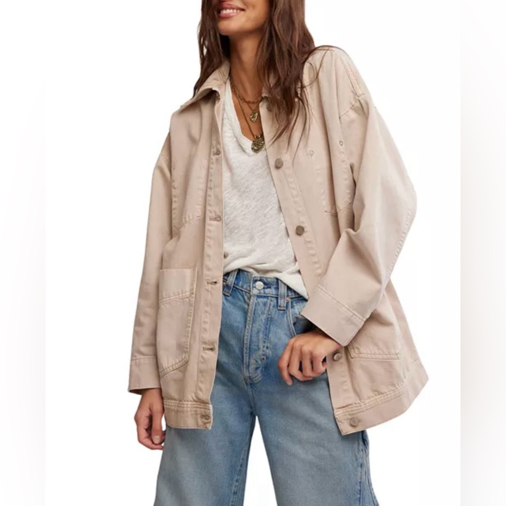 Free People Tan Utility Jacket Relaxed Fit Lightweight